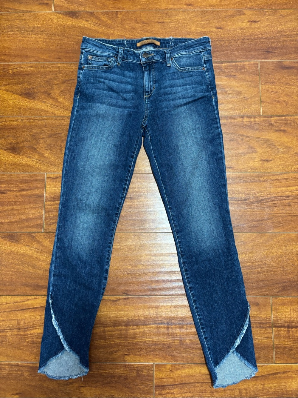 Joe's Jeans Dark Blue Asymmetrical Frayed-Hem Skinny Jeans